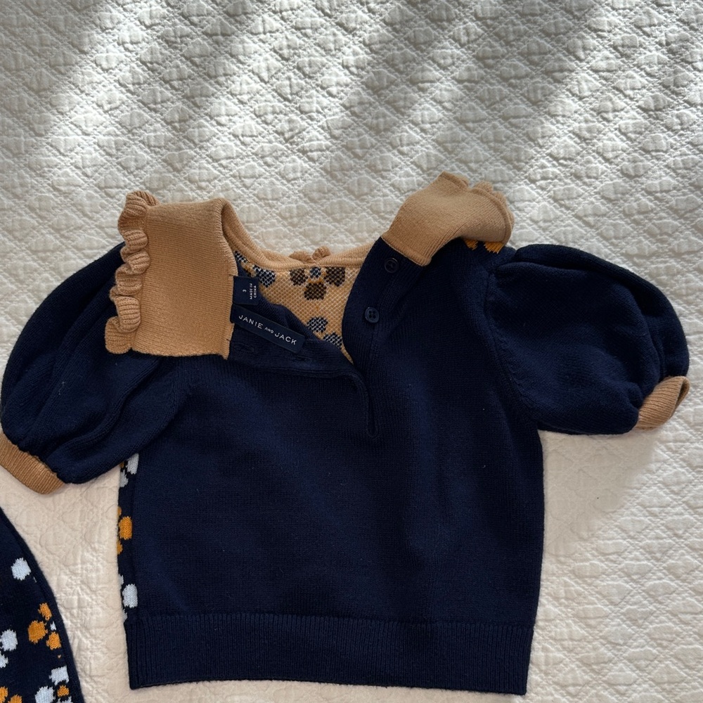 Janie and Jack Navy and Brown Floral Set - Picture 3 of 7